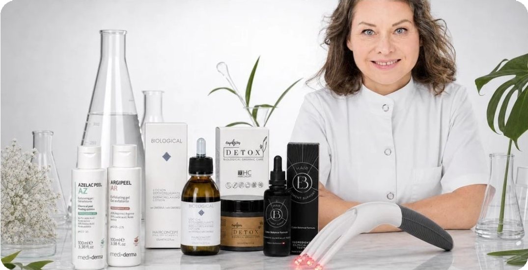 Natallia Jolliet avec ses soins et la brosse Evobreeze Hair