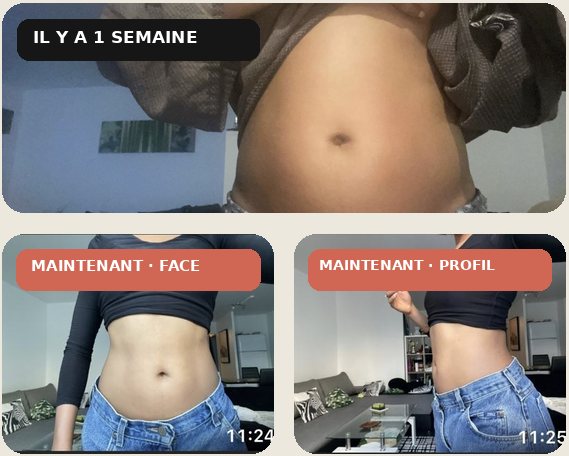 Photos du ventre de Maya : il y a une semaine, puis maintenant de face et de profil