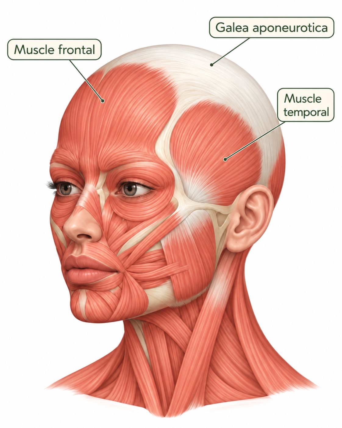 Le muscle frontal, le muscle temporal et la galea aponeurotica